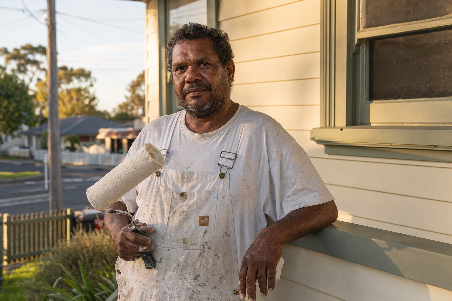 Australian tradie painter at work on a job site