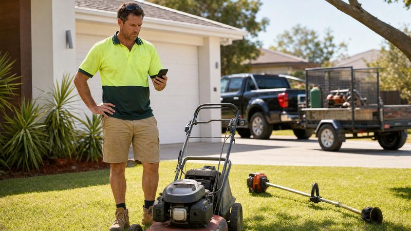 Lawn mowing operator pricing a job