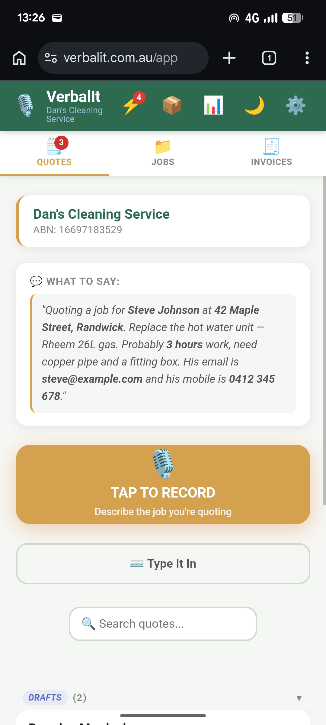 VerbalIt voice recording screen